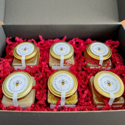 Set cadou miere crudă și polen - 6 x 175g, cutie premium