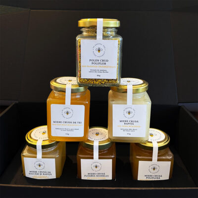 Set cadou miere crudă și polen - 6 x 175g, cutie premium