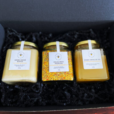 Set cadou miere tei 400g, rapiță 400g, polen poliflor 180g - cutie premium